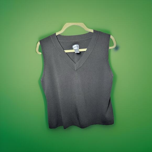 Chicos V Neck Charcoal Tank Top 3 XL Capsule Minimalist Rayon Nylon - Picture 1 of 6